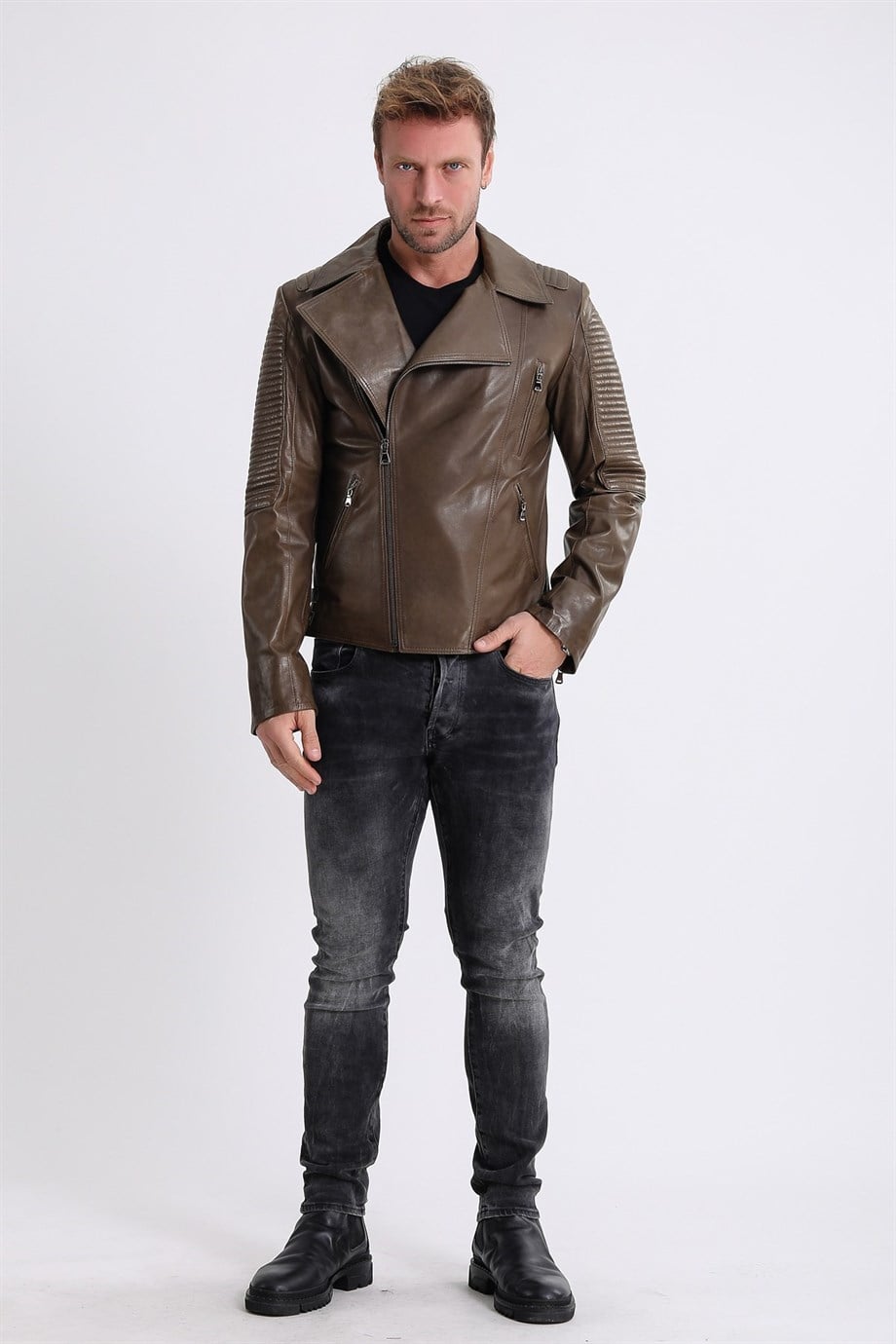 Haki Biker Deri CeketCeket