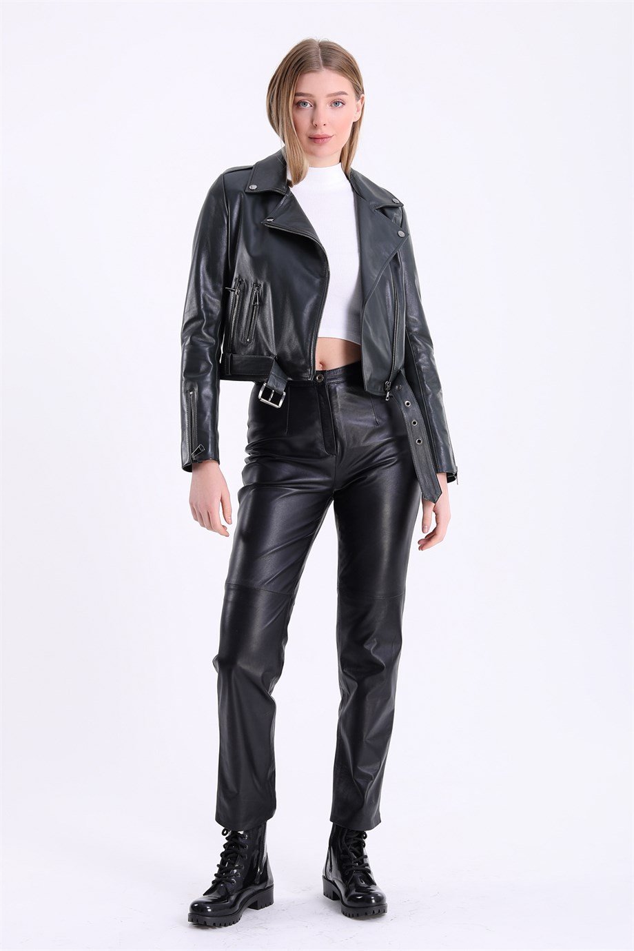 Haki Biker Deri CeketCeket