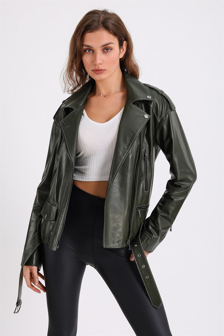 Haki Oversize Deri CeketCeket