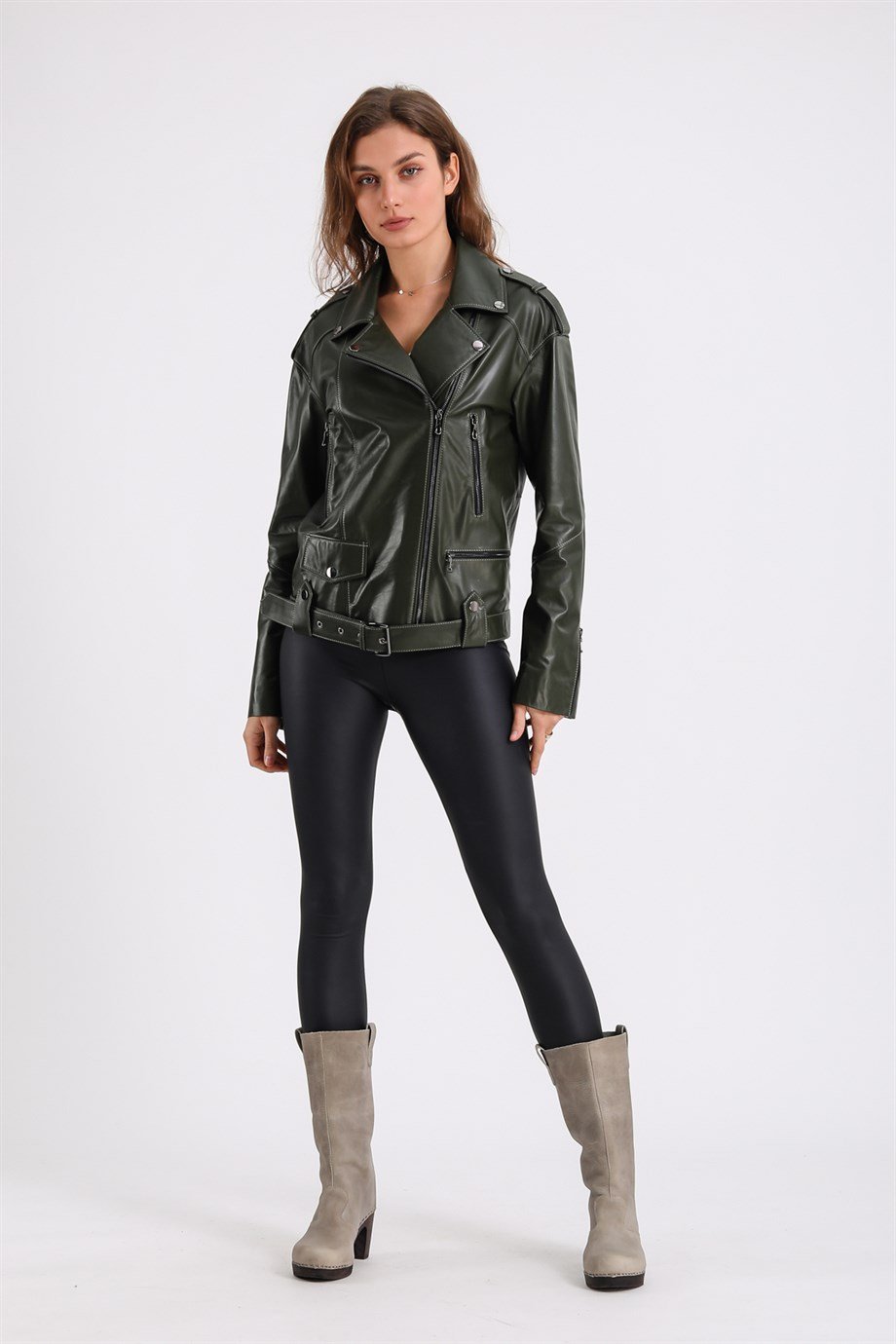 Haki Oversize Deri CeketCeket