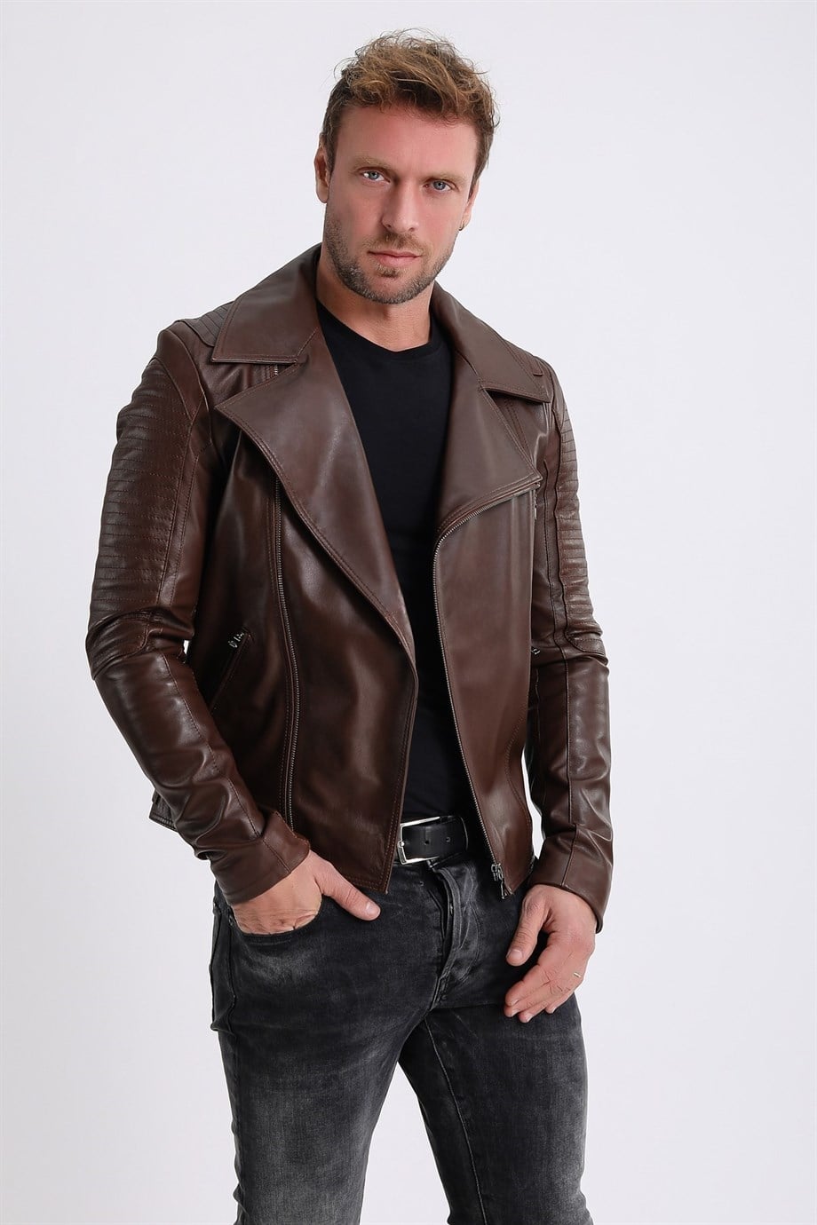 Kahve Biker Deri CeketCeket