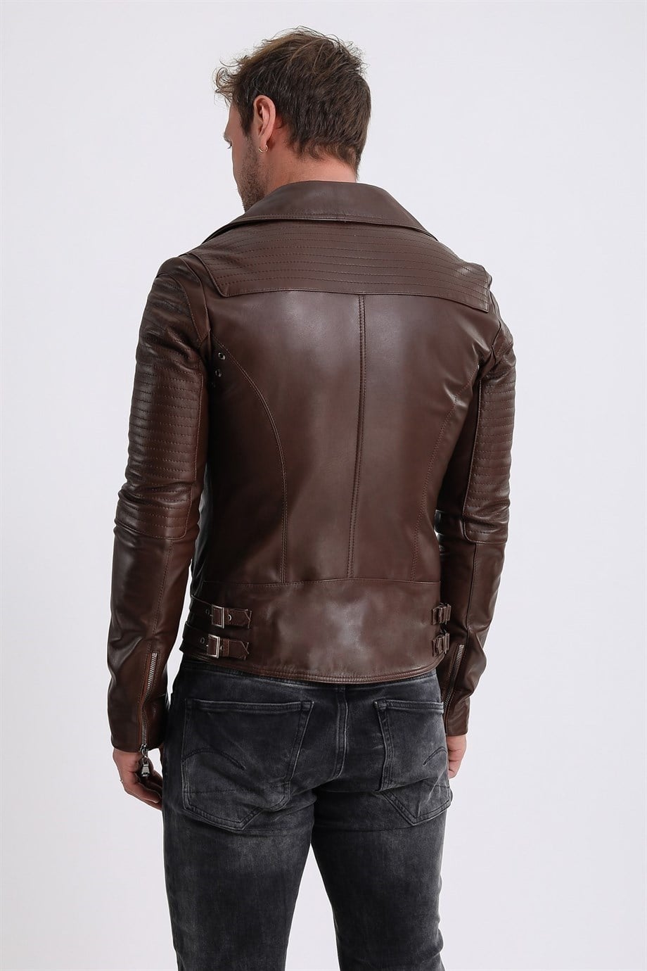 Kahve Biker Deri CeketCeket