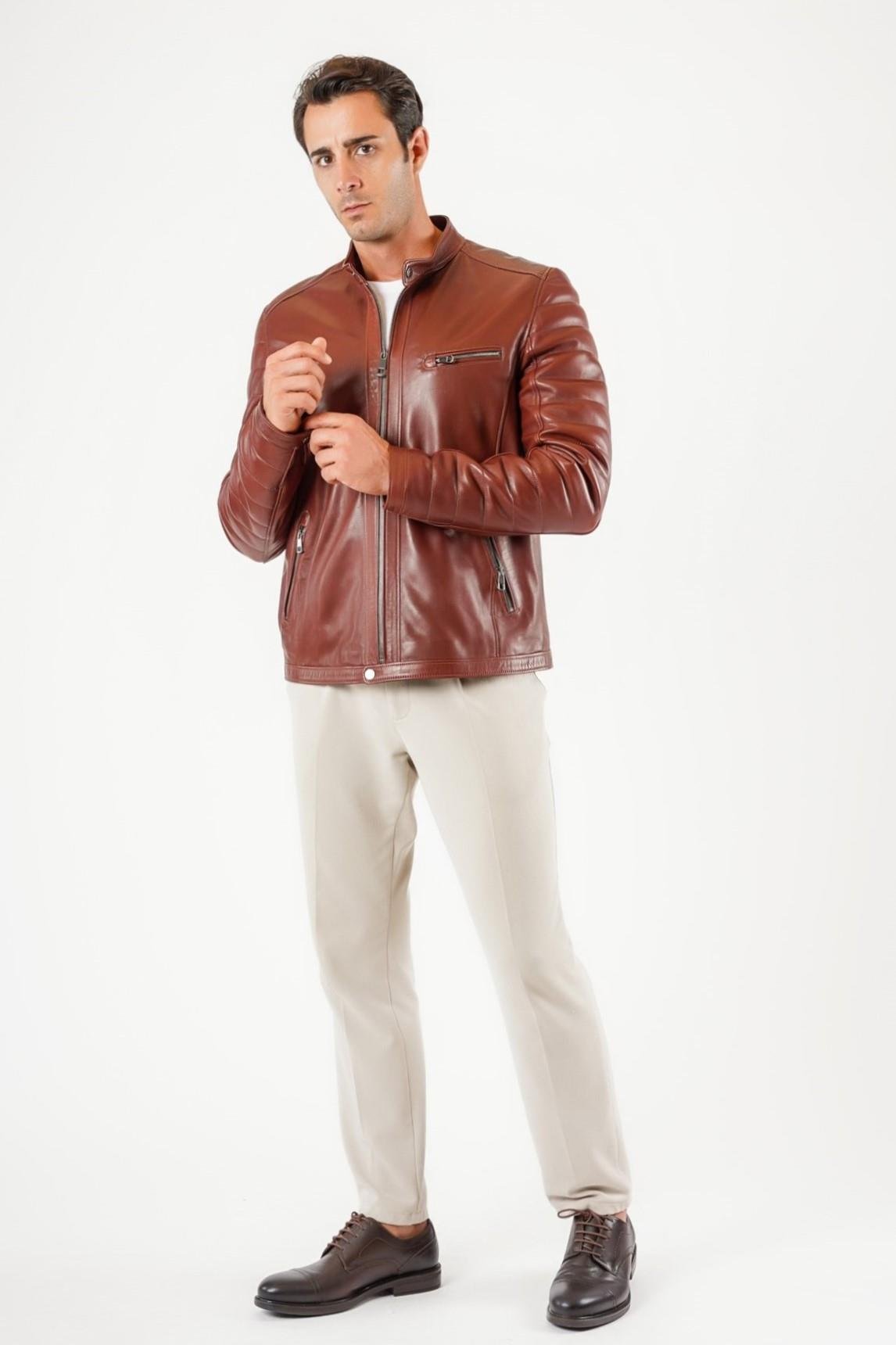 Kahve Biker Hakiki Deri CeketCeket