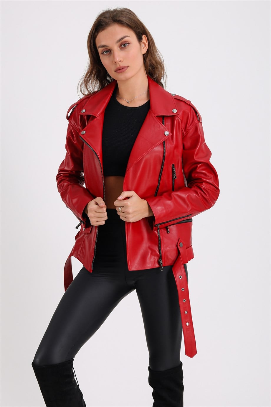 Kırmızı Oversize Deri CeketCeket