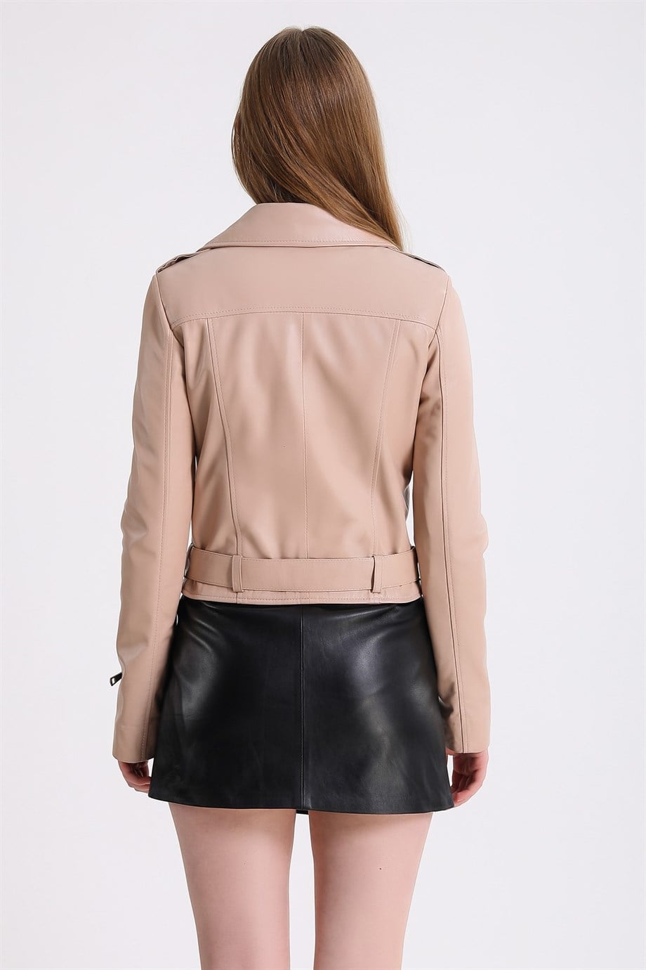 Krem Biker Deri CeketCeket