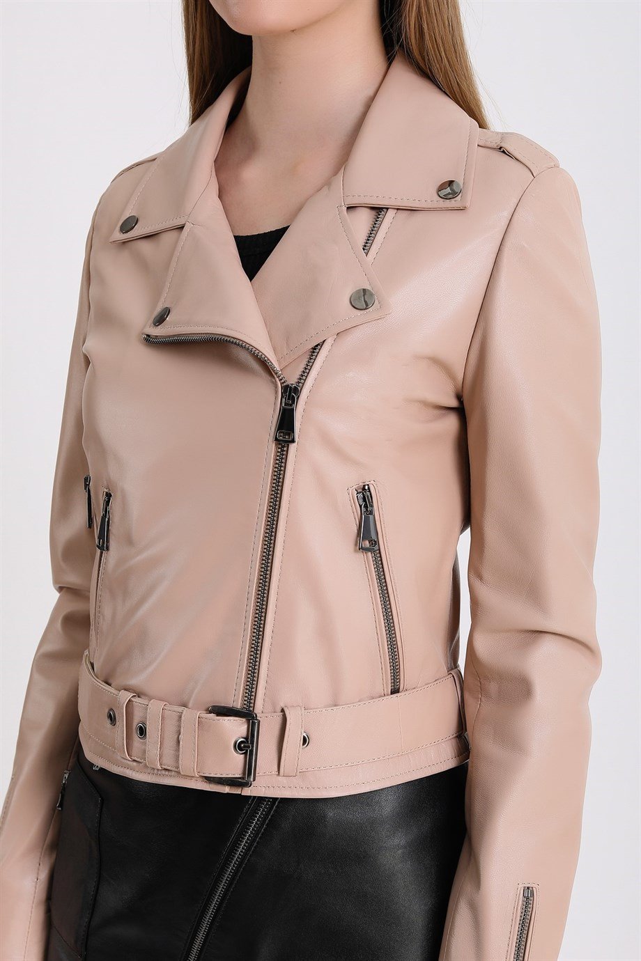 Krem Biker Deri CeketCeket