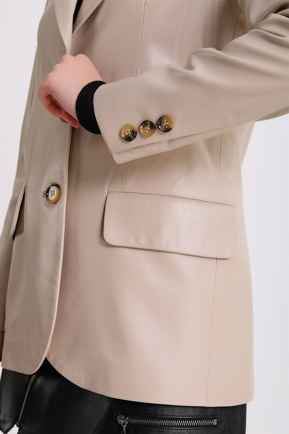Krem Blazer Deri CeketCeket