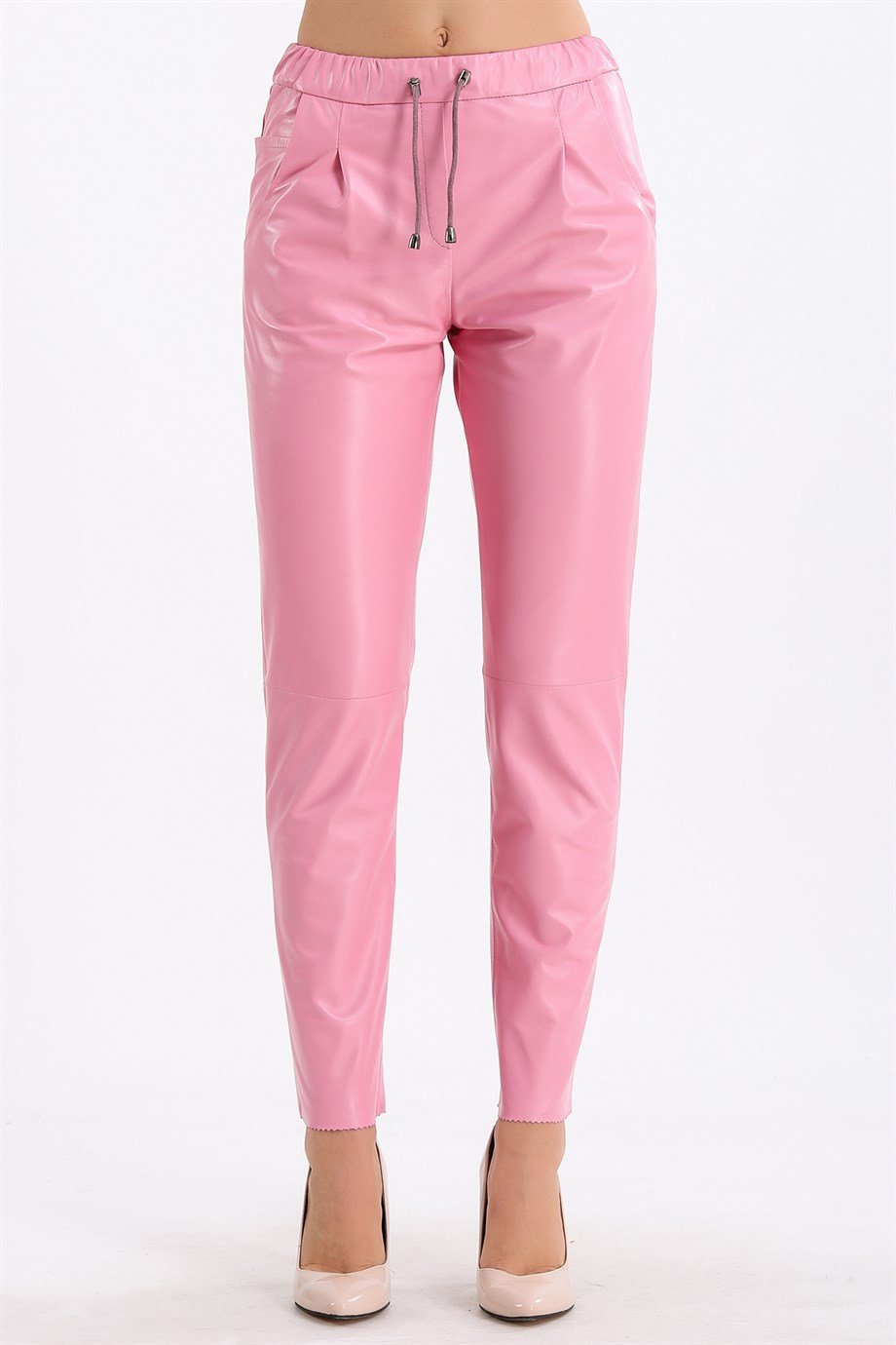 Pembe Comfort Fit Deri PantolonPantolon