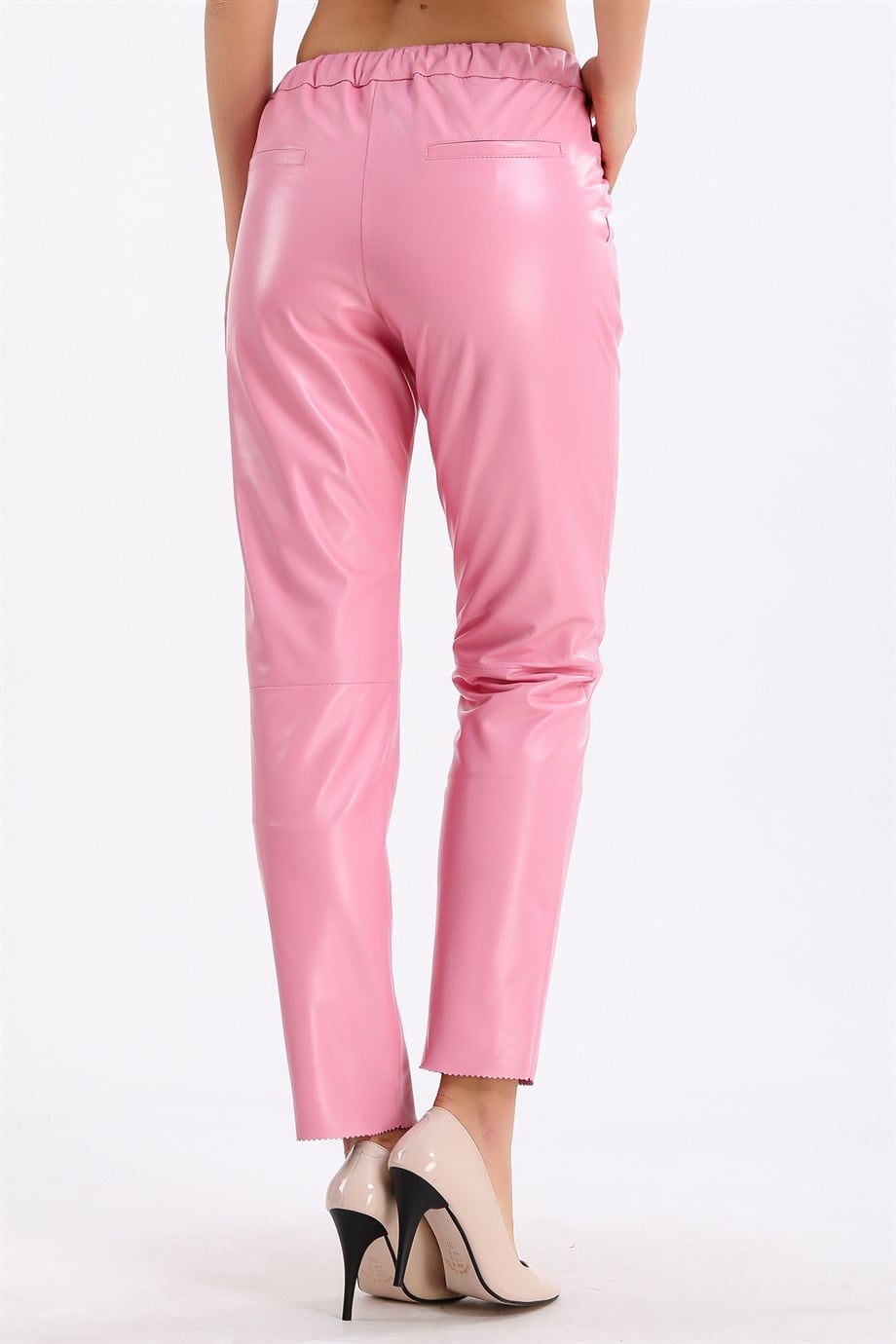 Pembe Comfort Fit Deri PantolonPantolon