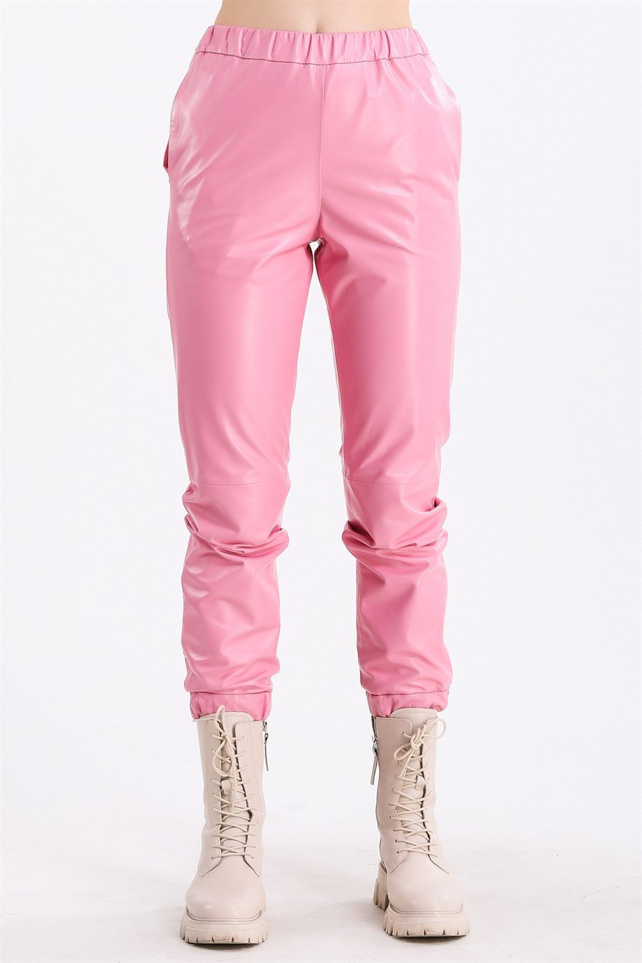Pembe Fit Deri PantolonPantolon