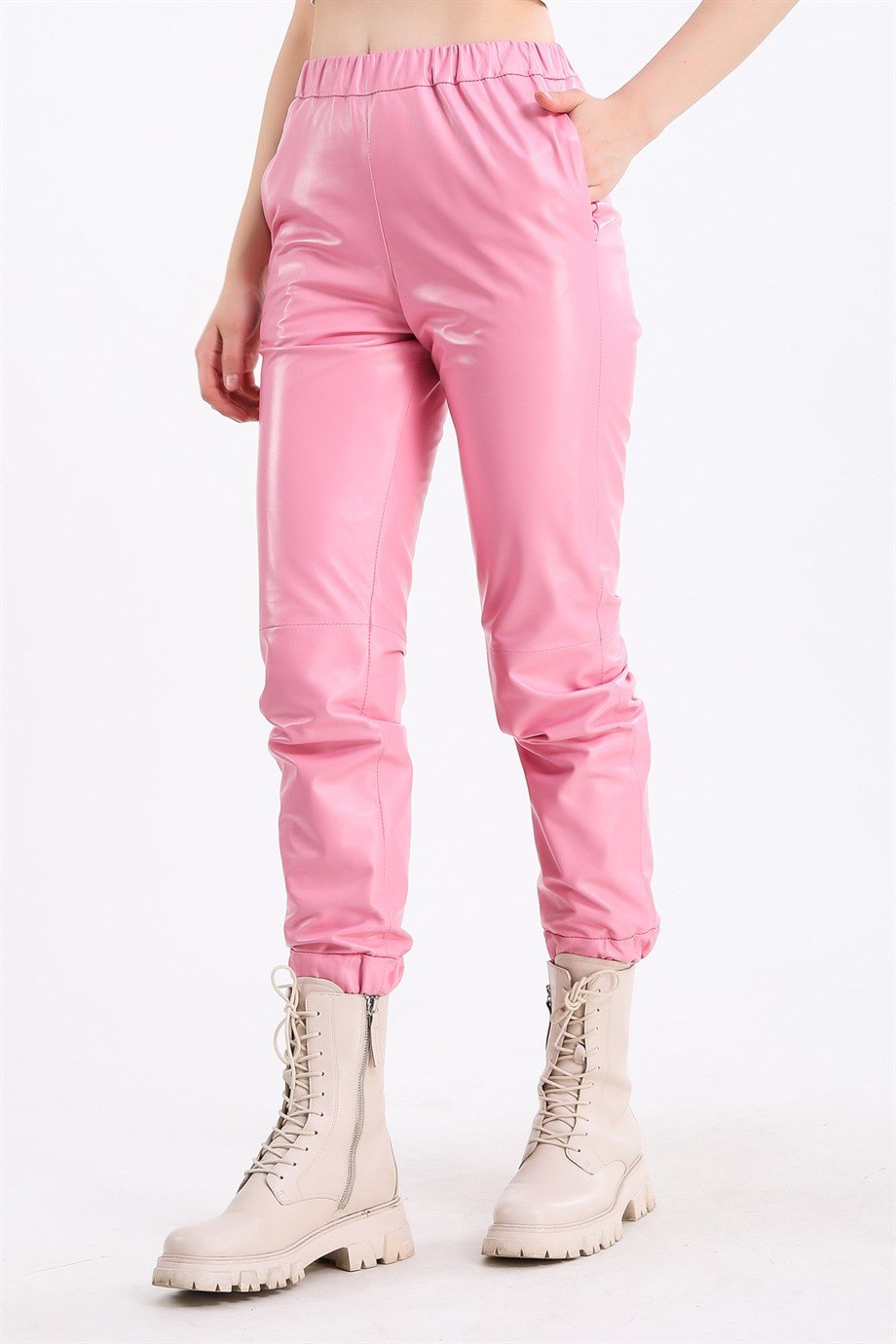 Pembe Fit Deri PantolonPantolon