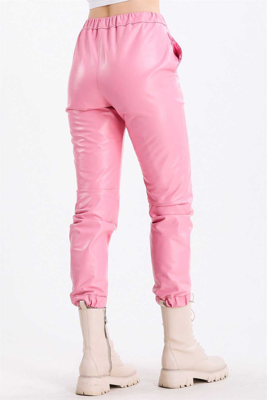 Pembe Fit Deri PantolonPantolon