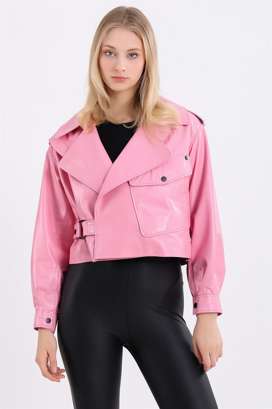 Pembe Oversize Deri CeketCeket