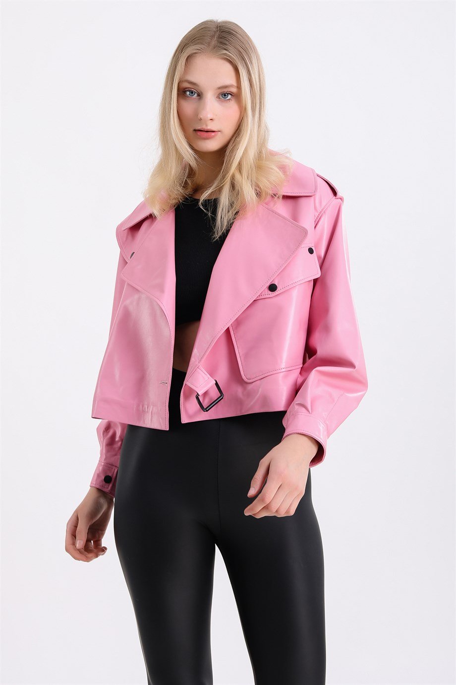 Pembe Oversize Deri CeketCeket