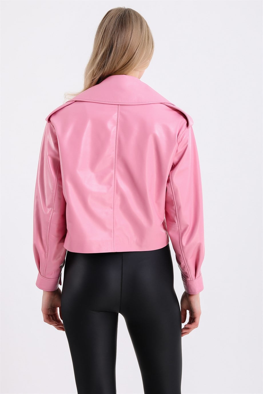 Pembe Oversize Deri CeketCeket