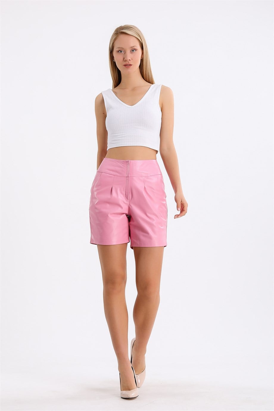 Pembe Regular Fit Deri ŞortŞort