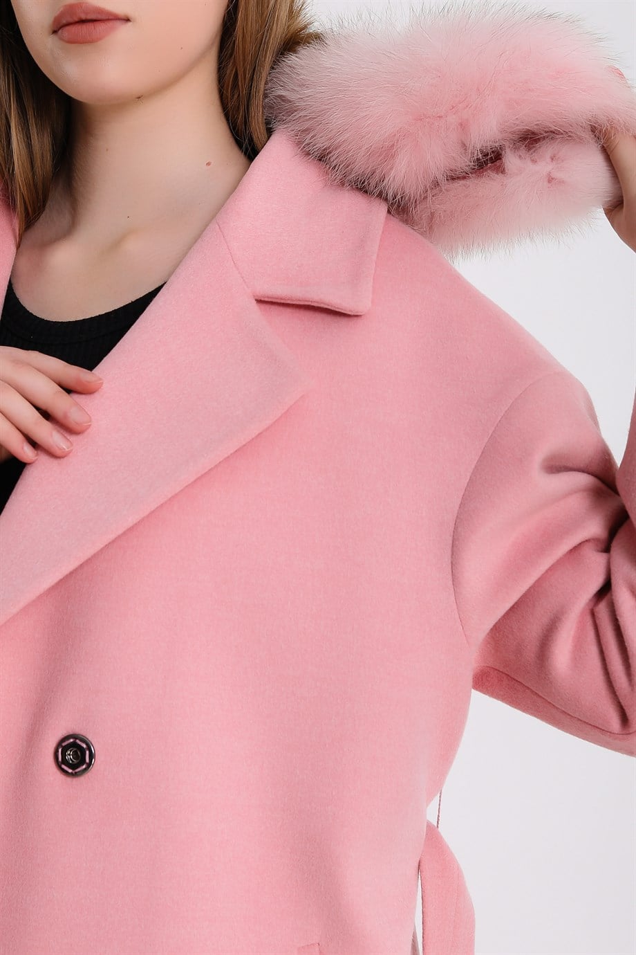 Pembe Tilki Kürk Aksesuarlı Kaşmir KabanKaban
