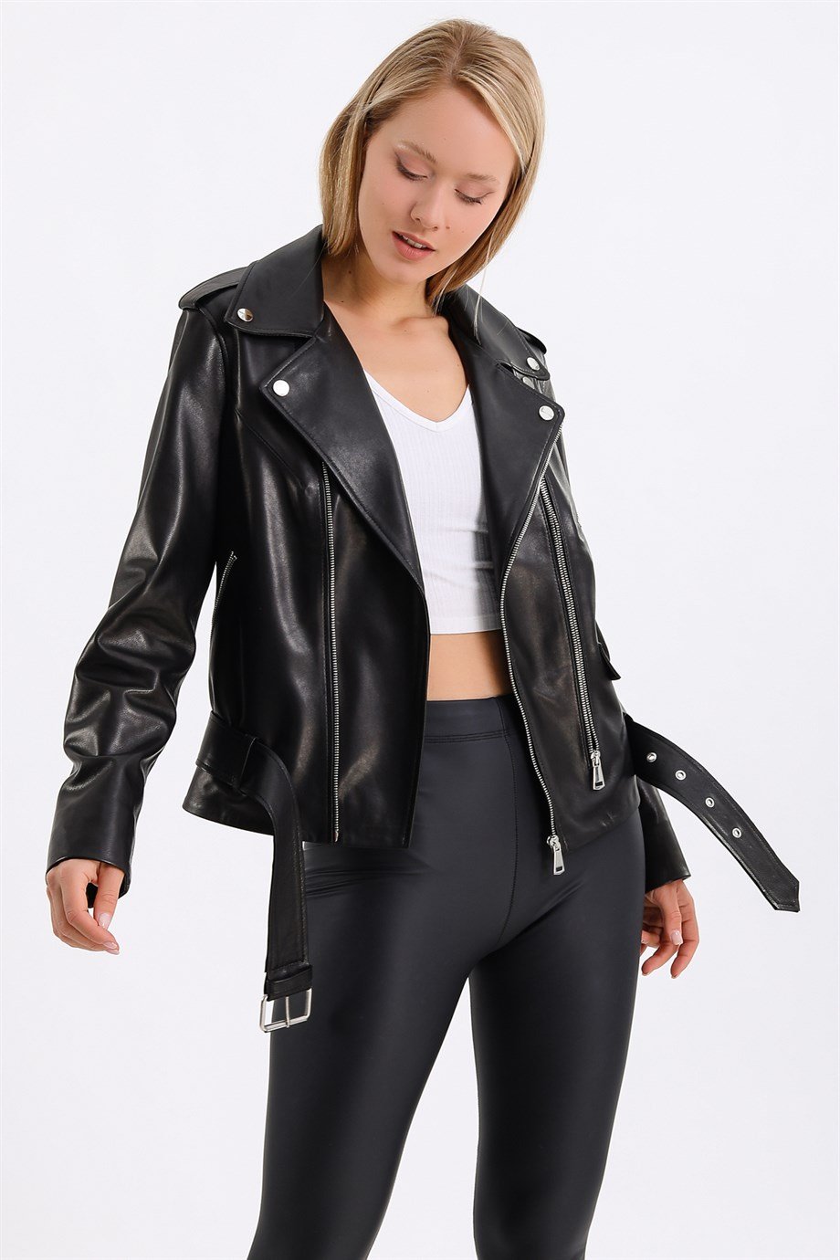 Siyah Biker Deri CeketCeket