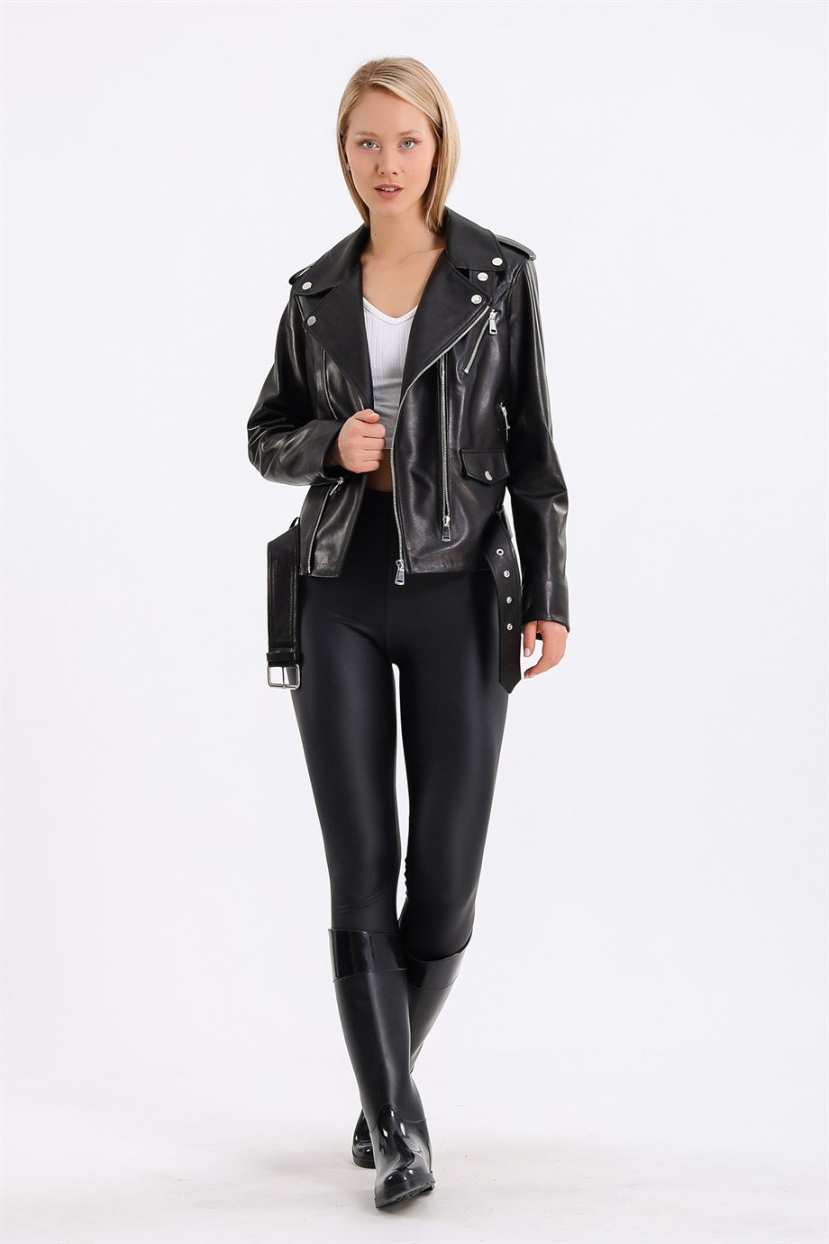 Siyah Biker Deri CeketCeket