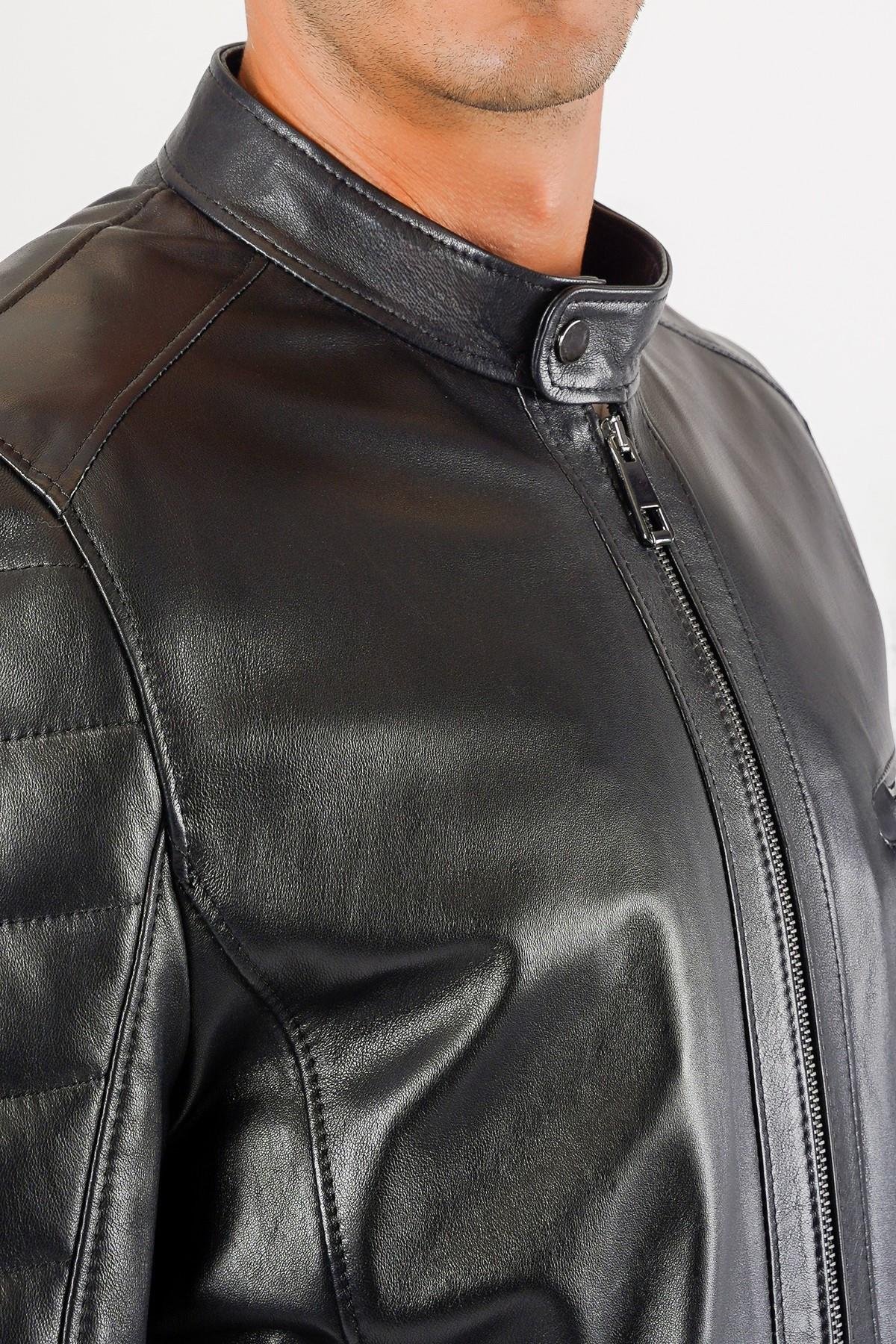 Siyah Biker Hakiki Deri CeketCeket