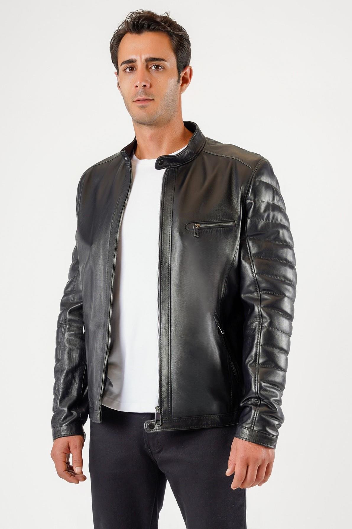 Siyah Biker Hakiki Deri CeketCeket