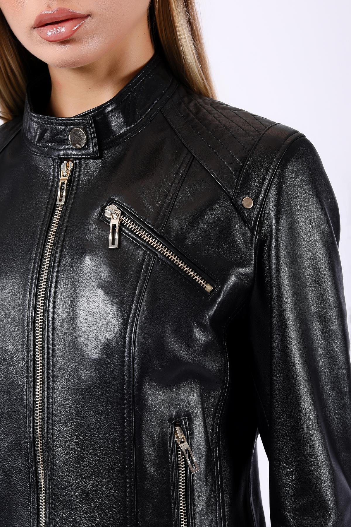 Siyah Biker Hakiki Deri CeketCeket
