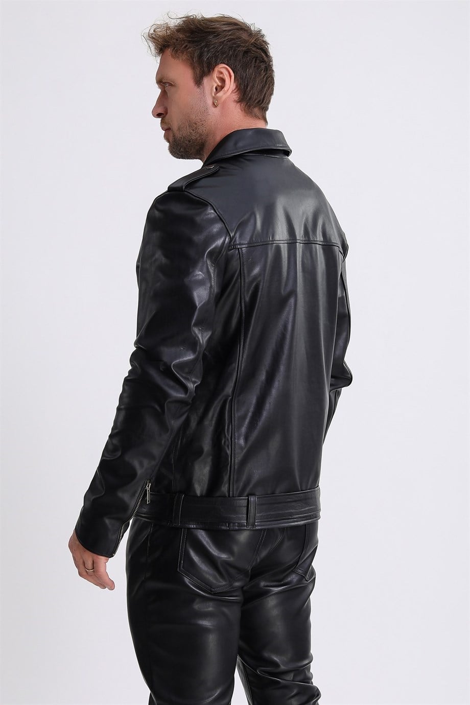 Siyah Fire Kruvaze Biker Deri CeketCeket