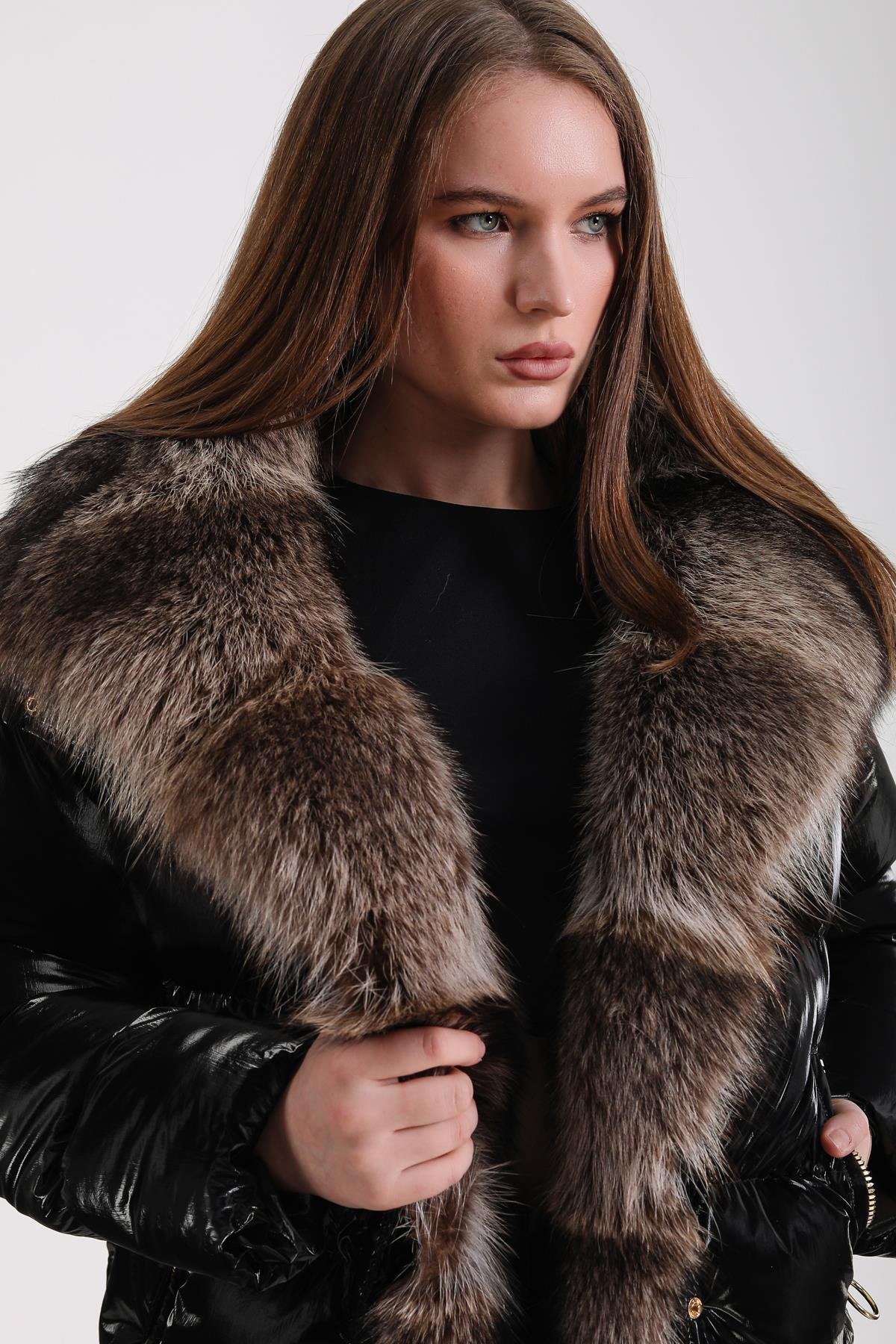 Siyah Fox Aksesuarlı Puffer KabanKaban