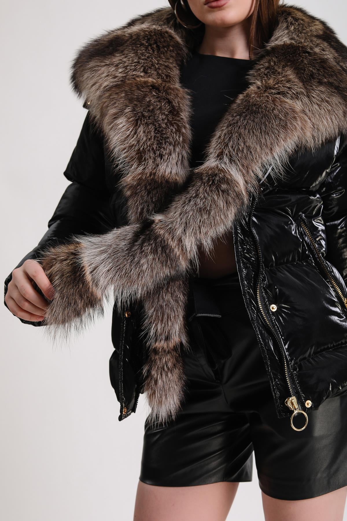 Siyah Fox Aksesuarlı Puffer KabanKaban