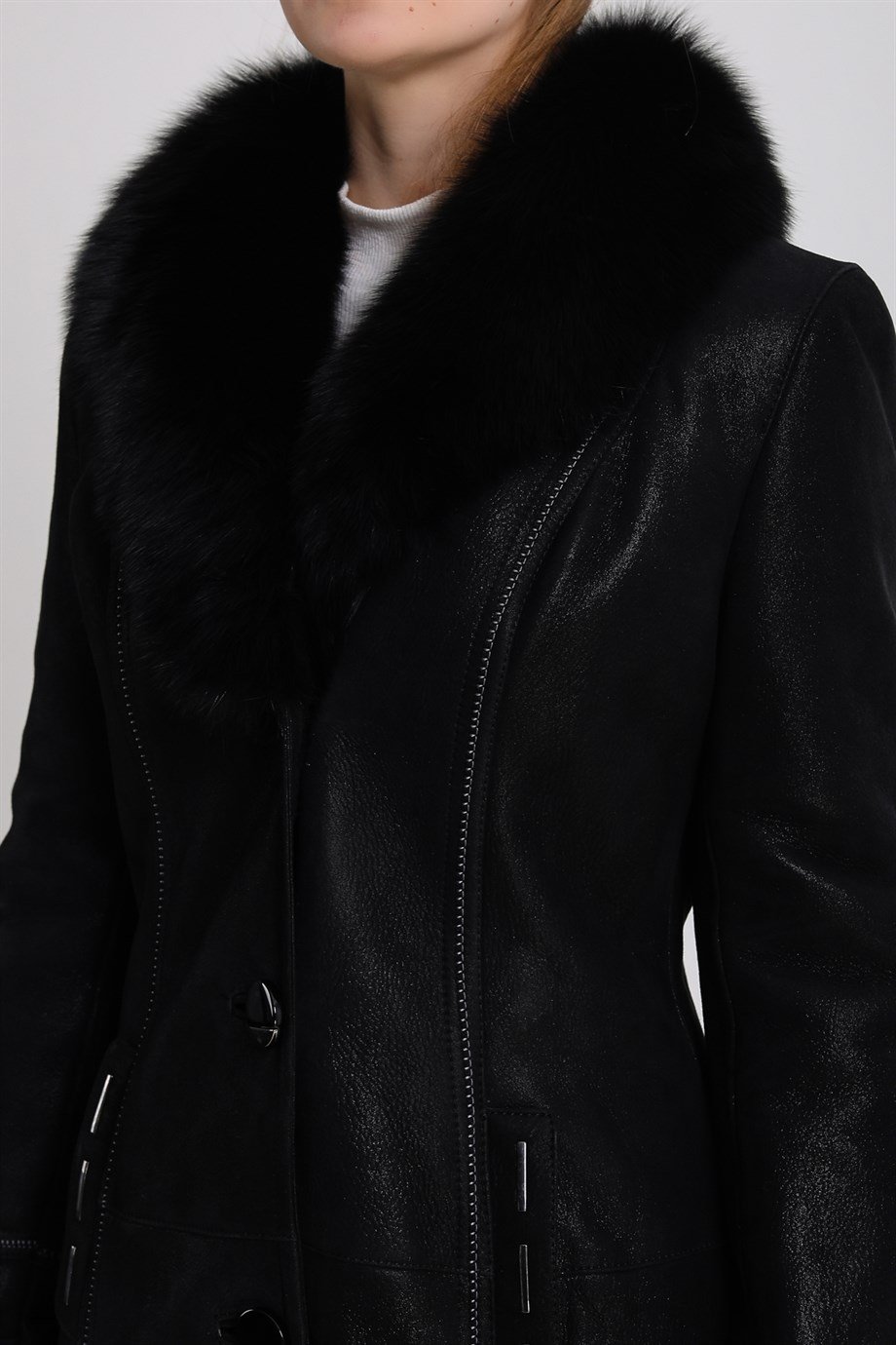 Siyah Fox Aksesuarlı Silky Kürk KabanKaban