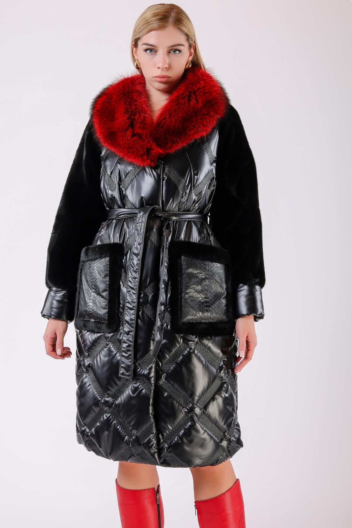 Siyah Fox Kürk Aksesuarlı Şişme Puffer KabanKaban