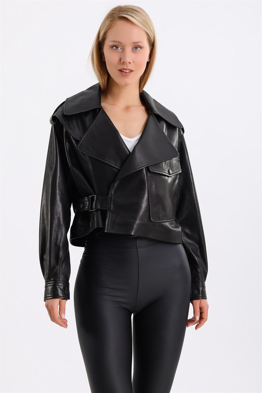 Siyah Oversize Deri CeketCeket