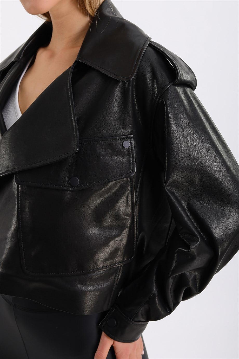 Siyah Oversize Deri CeketCeket