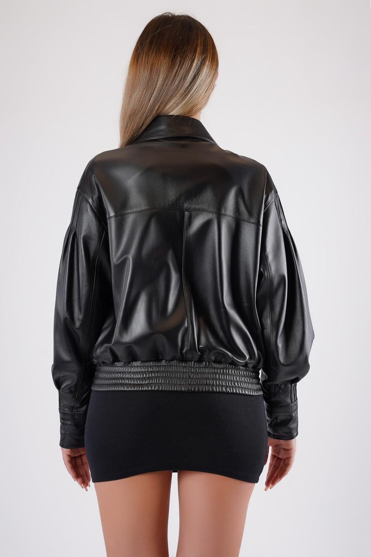 Siyah Oversize Hakiki Deri Bomber CeketCeket