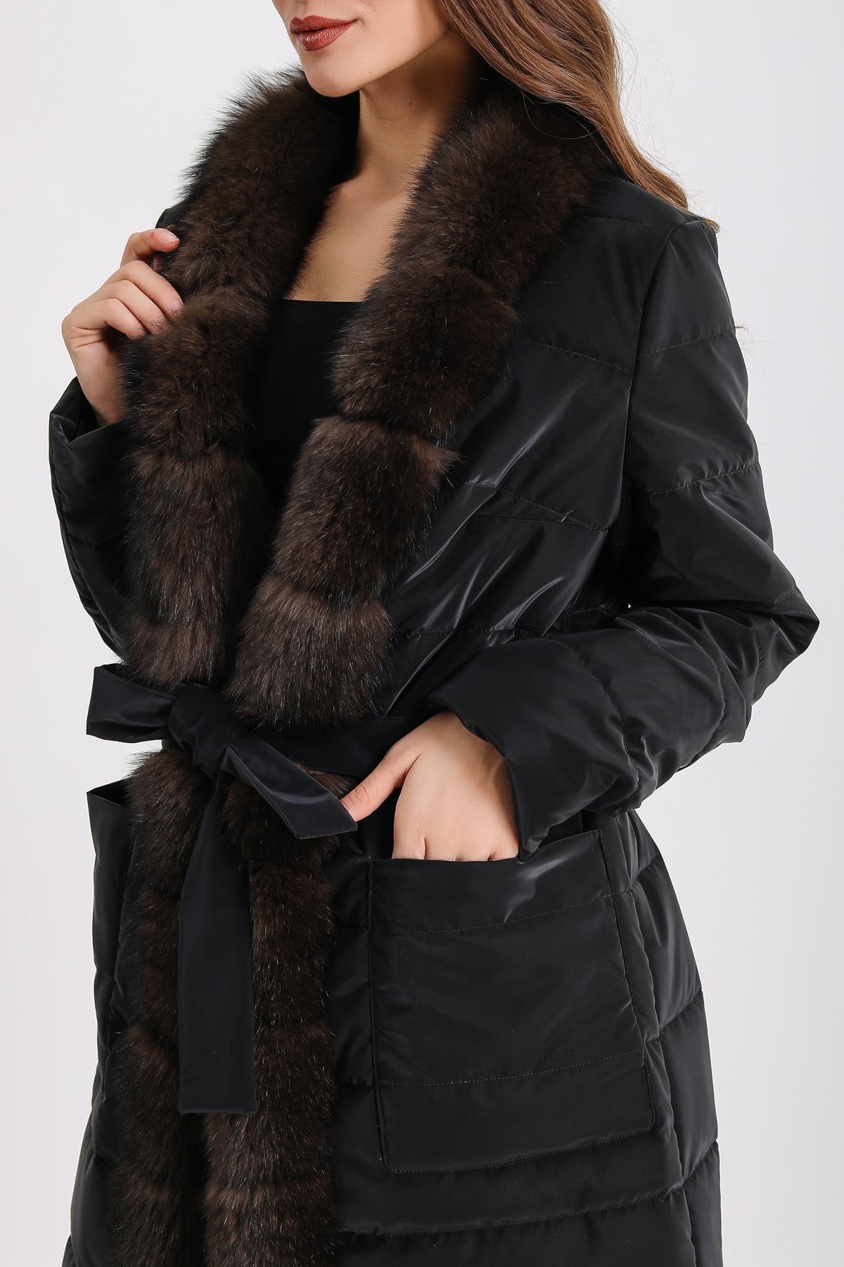 Siyah Sable Kürk Aksesuarlı Puffer KabanKaban