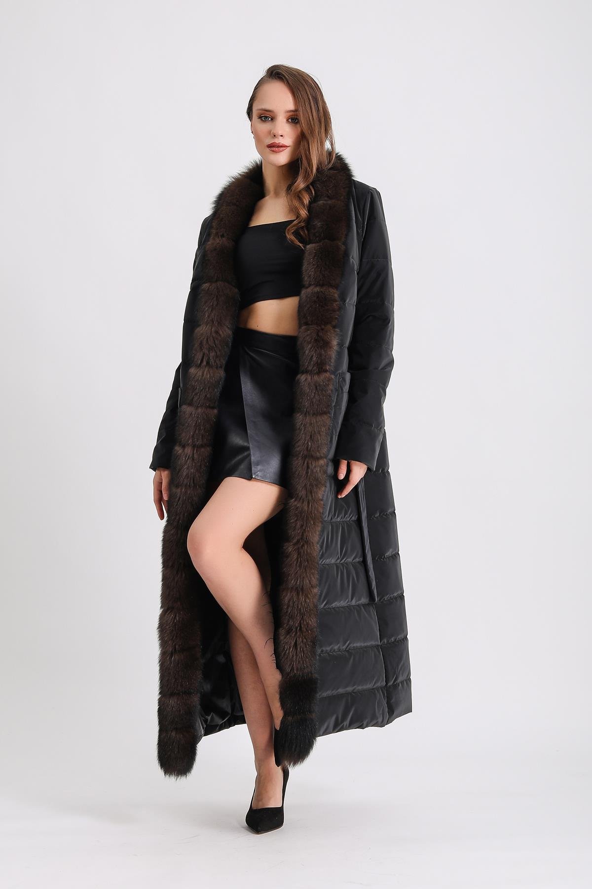 Siyah Sable Kürk Aksesuarlı Puffer KabanKaban