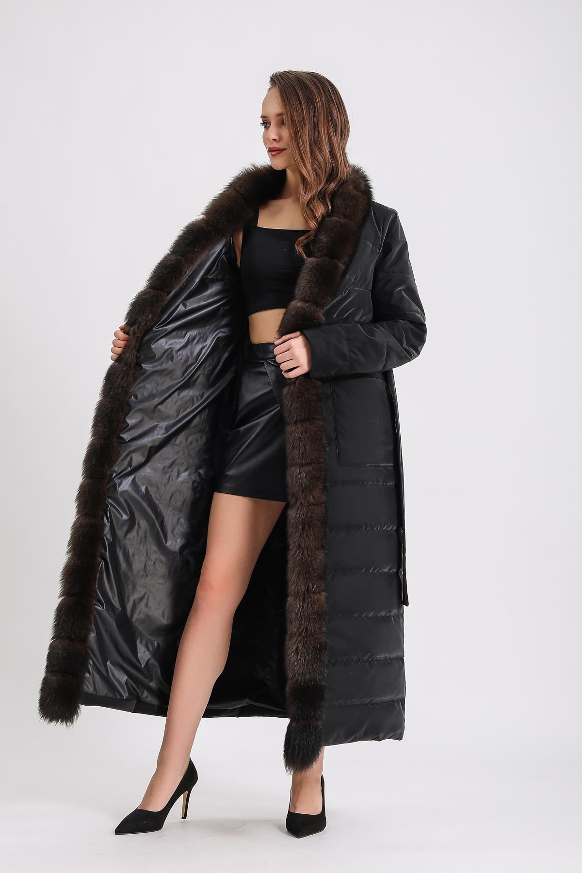 Siyah Sable Kürk Aksesuarlı Puffer KabanKaban