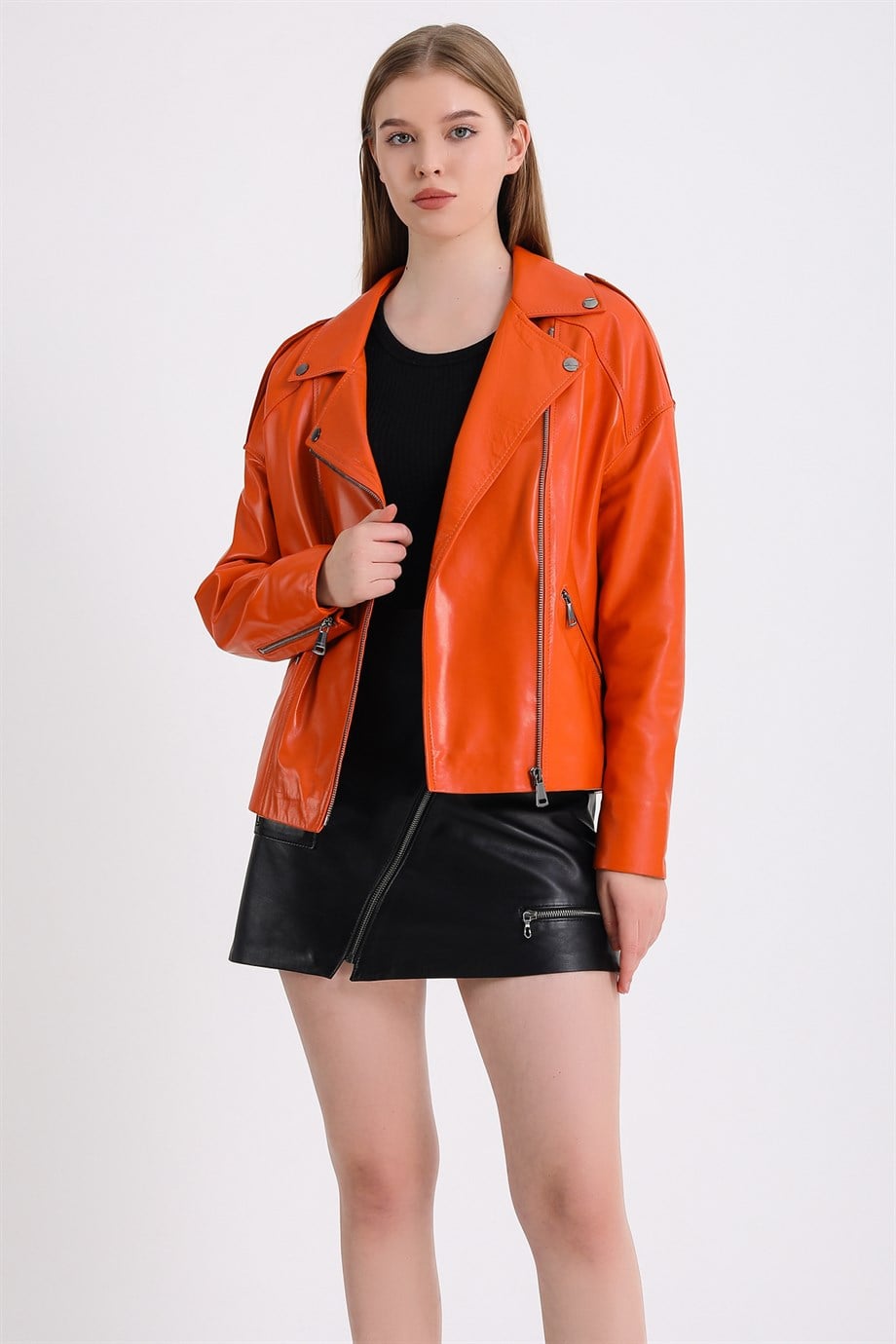 Turuncu Oversize Deri CeketCeket