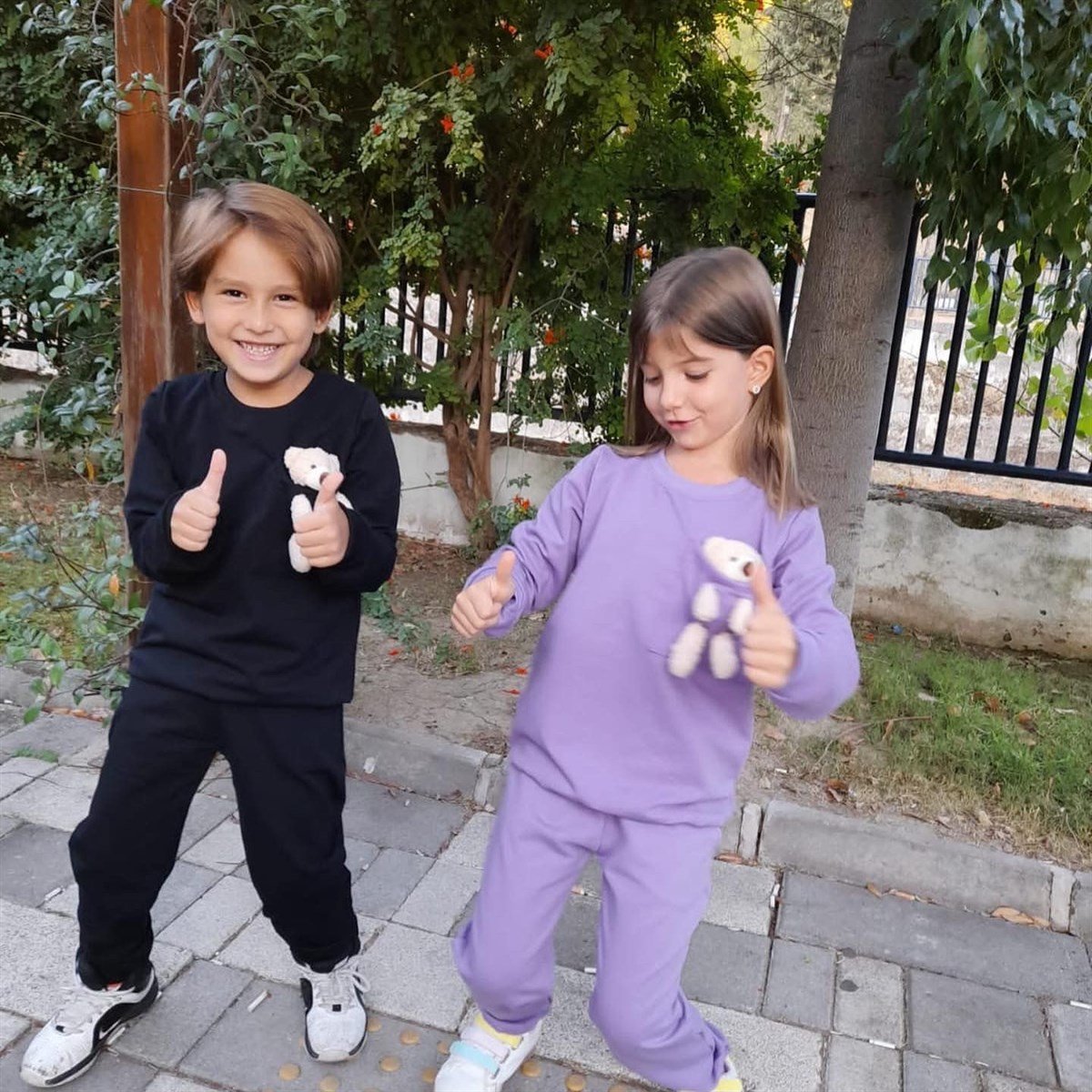 Çocuk 2'li Lila Eşofman Takımı Ayıcık Figürlü-Erkek Çocuk Alt Üst Takım-Bebegimindolabinda.com