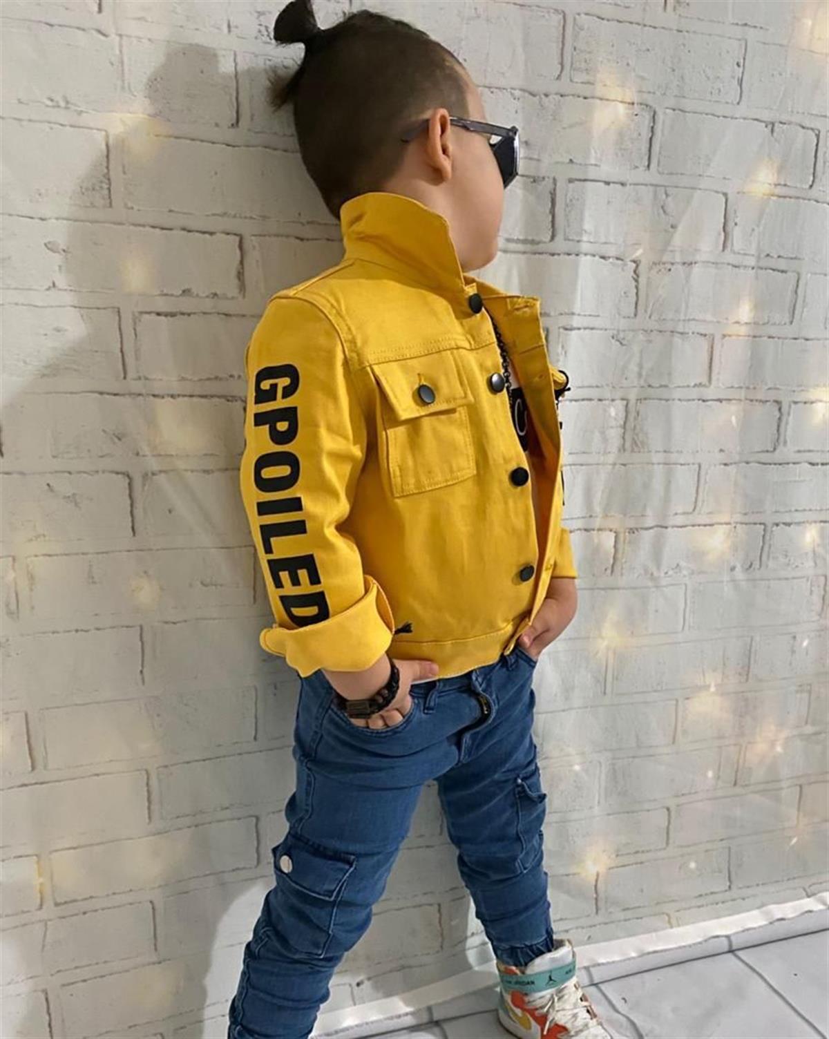 Erkek Çocuk Kot 3'lü Takım Sarı-Erkek Çocuk Alt Üst Takım-Bebegimindolabinda.com