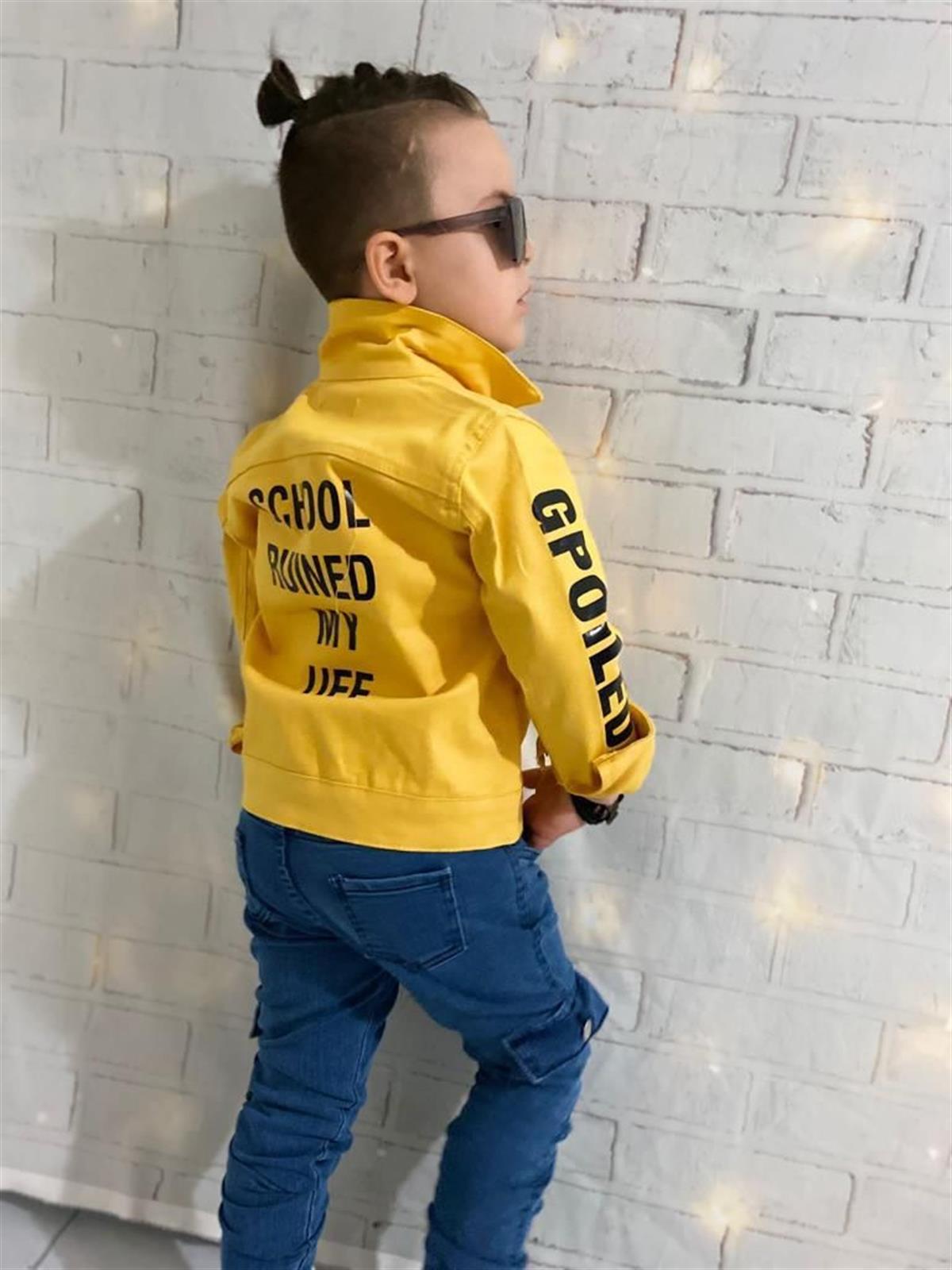 Erkek Çocuk Kot 3'lü Takım Sarı-Erkek Çocuk Alt Üst Takım-Bebegimindolabinda.com