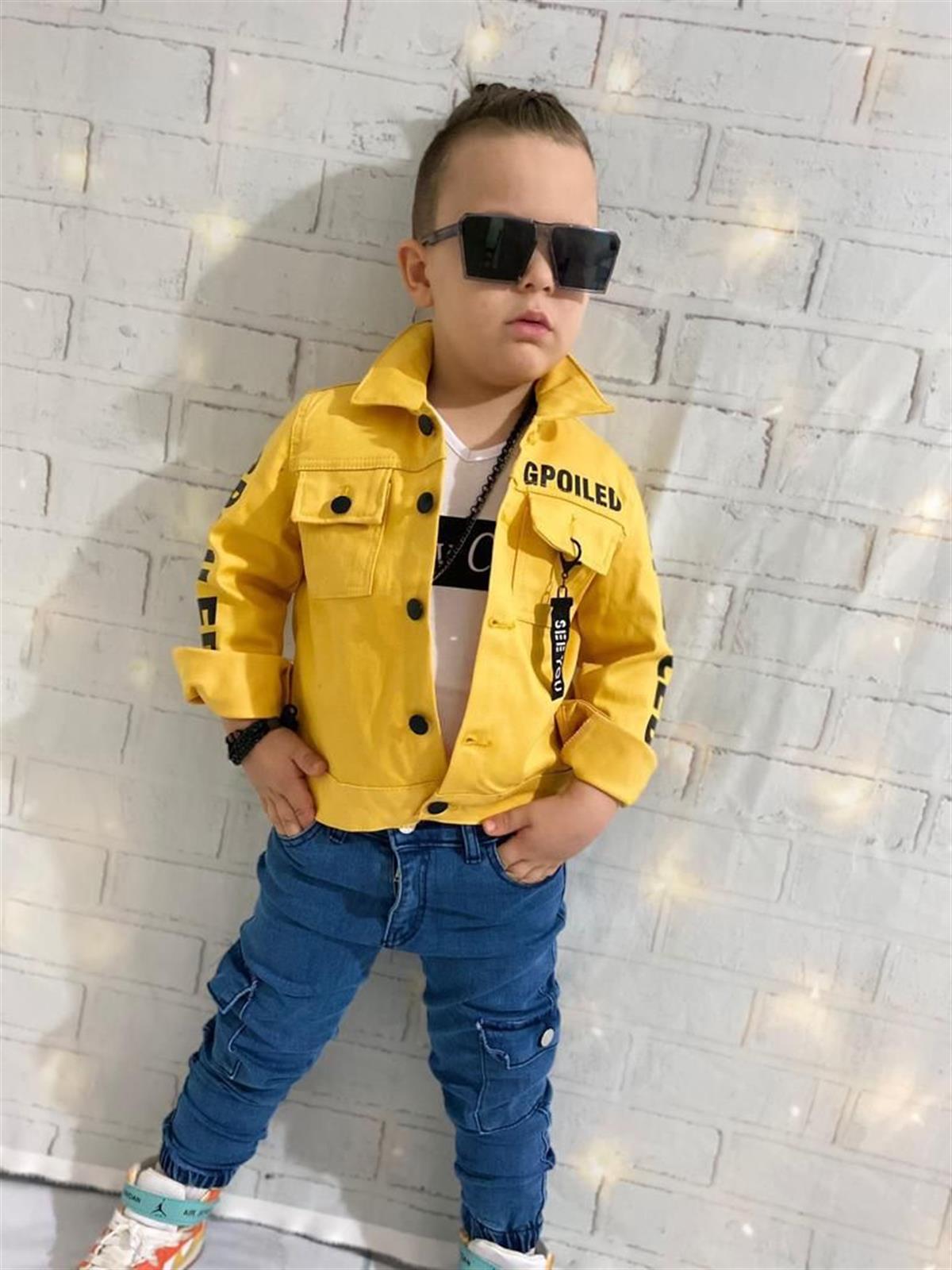 Erkek Çocuk Kot 3'lü Takım Sarı-Erkek Çocuk Alt Üst Takım-Bebegimindolabinda.com