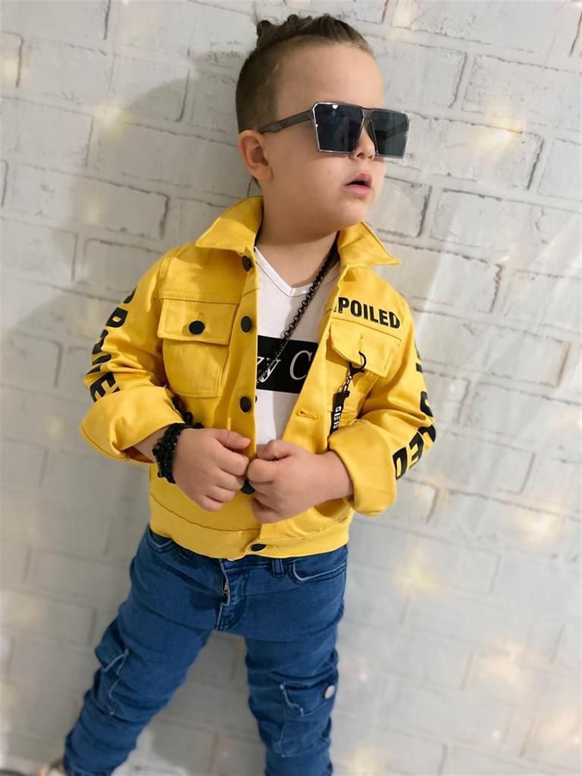 Erkek Çocuk Kot 3'lü Takım Sarı-Erkek Çocuk Alt Üst Takım-Bebegimindolabinda.com