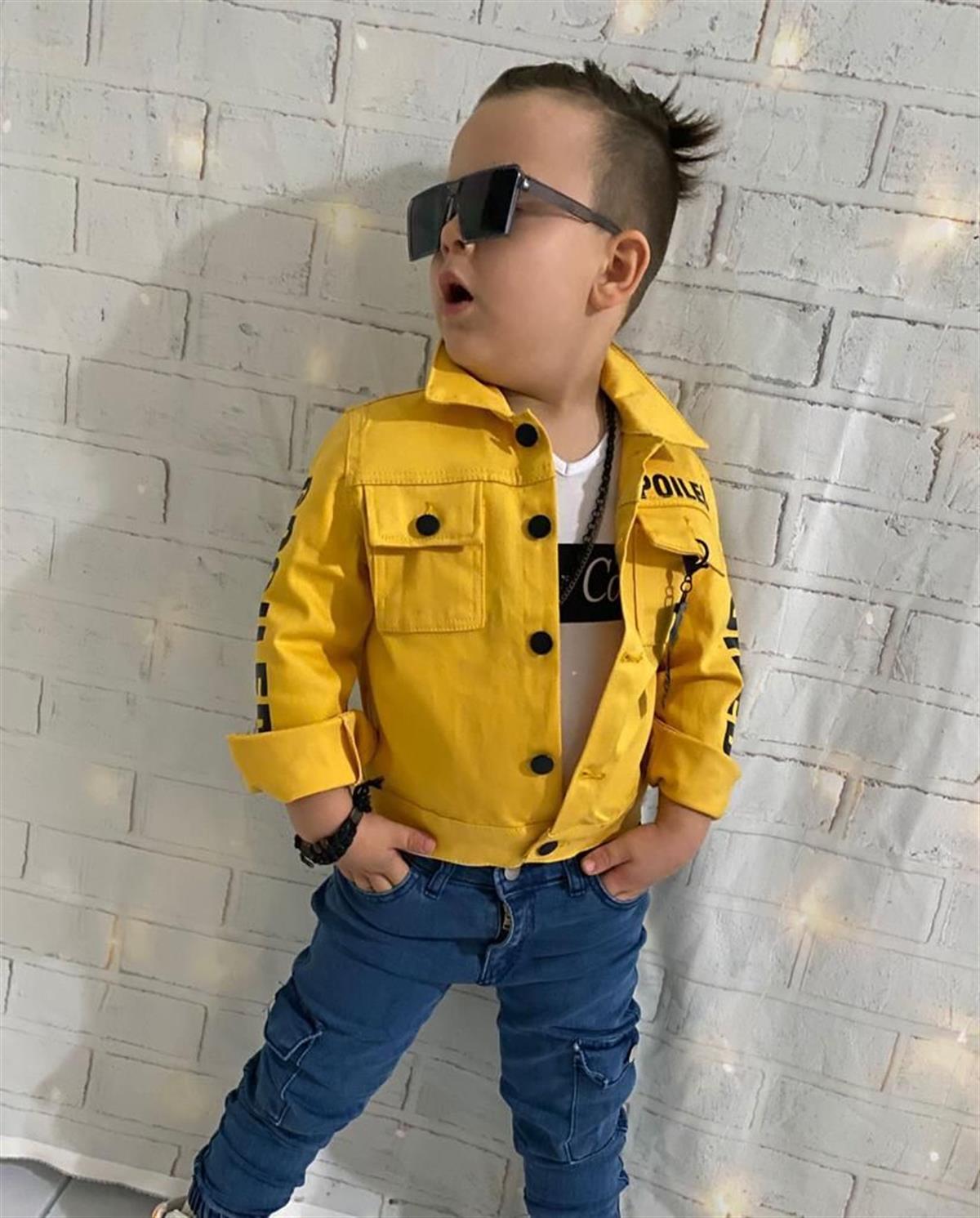 Erkek Çocuk Kot 3'lü Takım Sarı-Erkek Çocuk Alt Üst Takım-Bebegimindolabinda.com