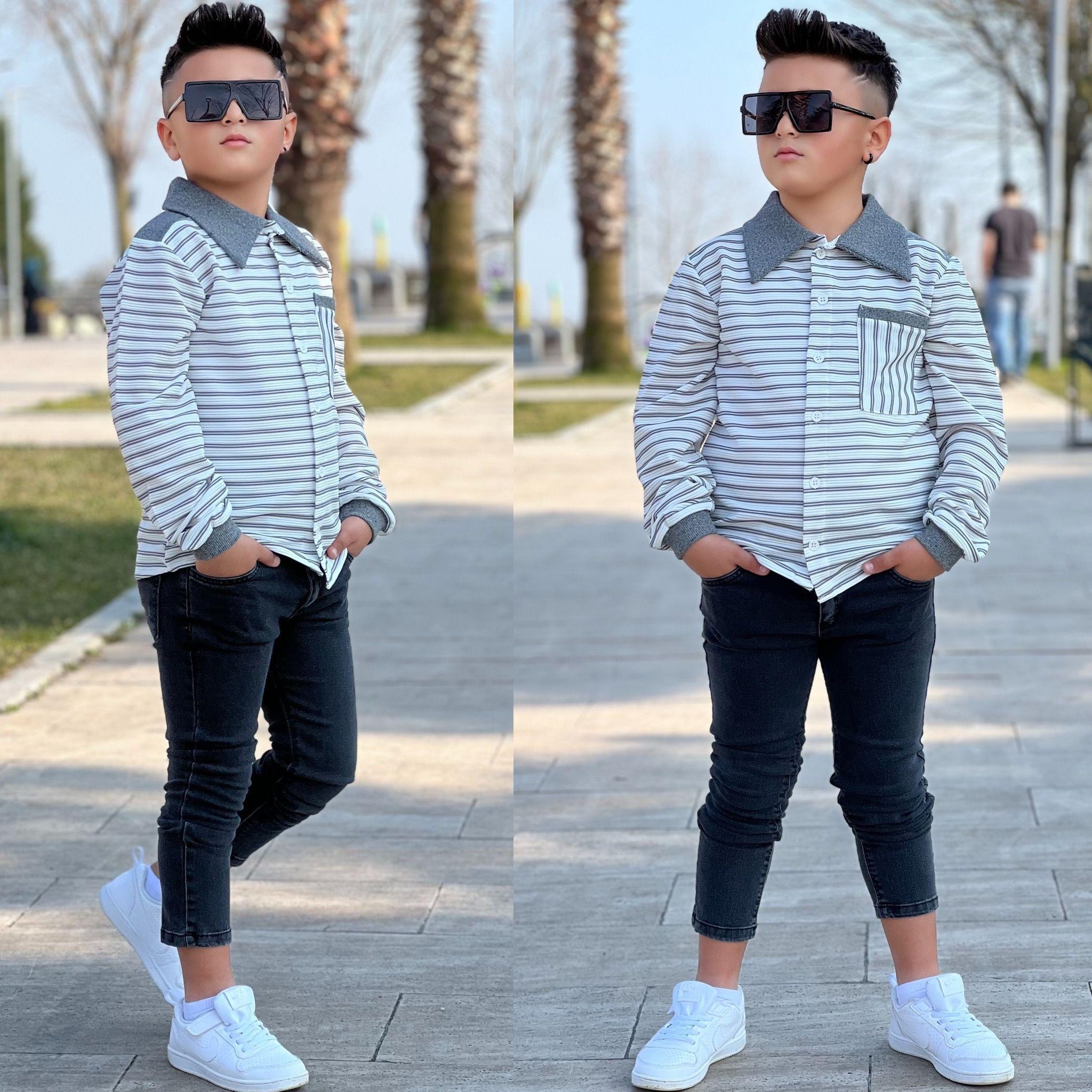 Erkek Çocuk Kot Pantolonlu Gömlekli Gri Takım-Erkek Çocuk Alt Üst Takım-Bebegimindolabinda.com