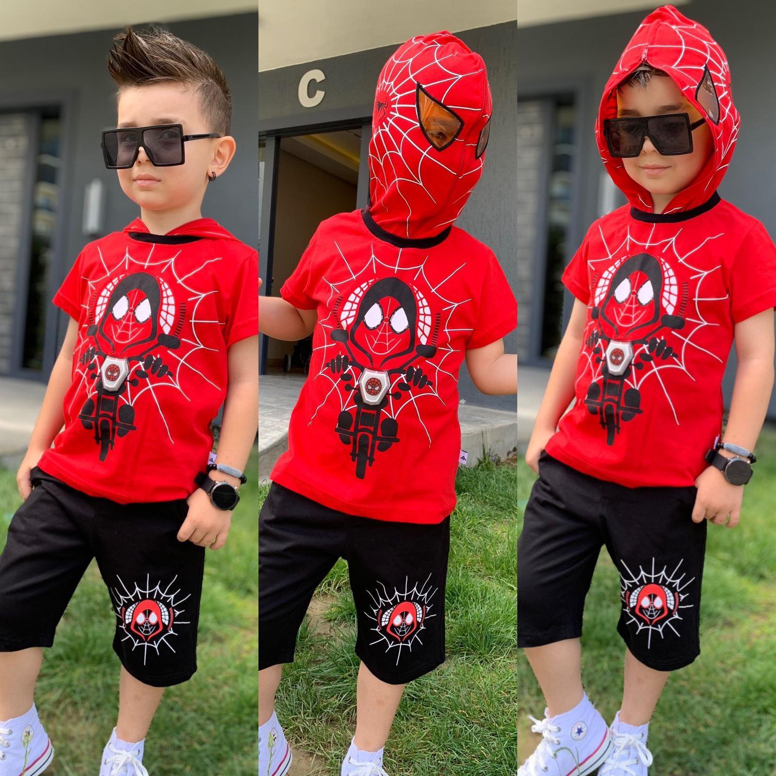 Erkek Çocuk Örümcek Adam Şortlu Takım-Erkek Çocuk Alt Üst Takım-Bebegimindolabinda.com