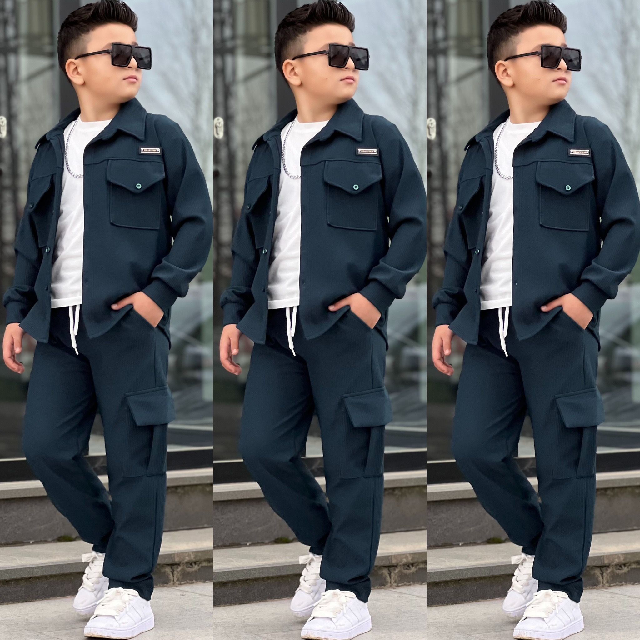 Erkek Çocuk Spor 3'lü Takım Lacivert-Erkek Çocuk Alt Üst Takım-Bebegimindolabinda.com