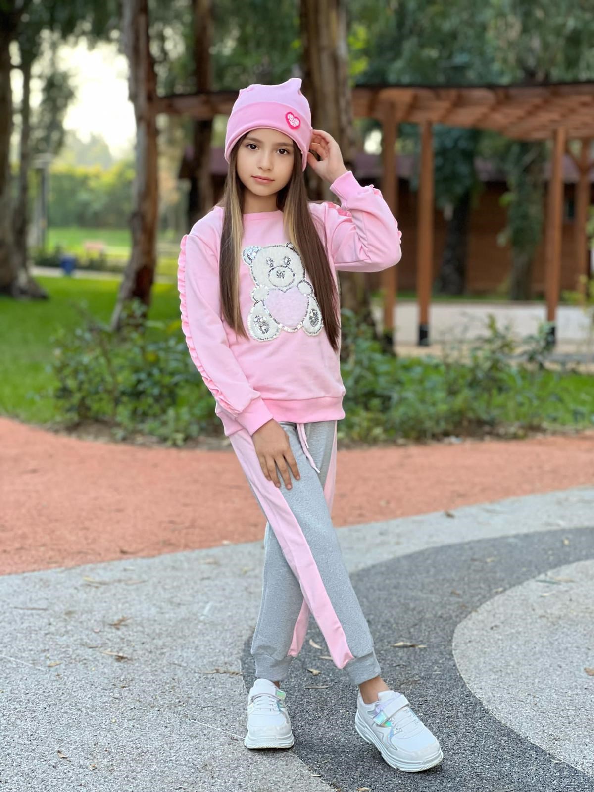 Kız Çocuk Ayıcıklı 2'li Eşofman Takımı Pembe-Kız Çocuk Alt Üst Takım-Bebegimindolabinda.com