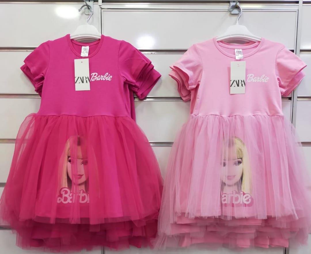 Kız Çocuk Barbi Tüllü Elbise Pembe-Kız Çocuk Elbise-Bebegimindolabinda.com