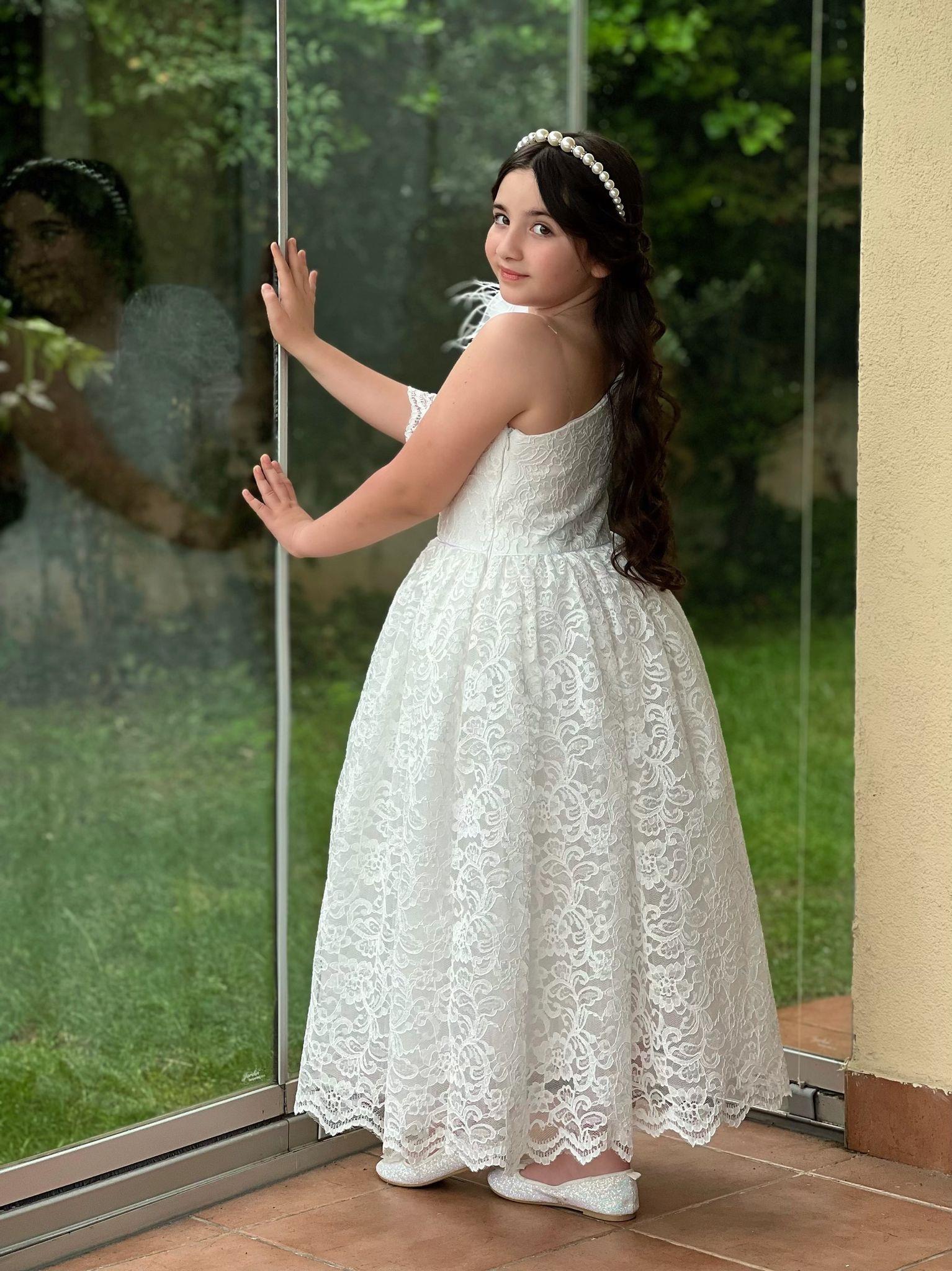 Kız Çocuk Beyaz Güpür Elbise Abiye-Kız Çocuk Elbise-Bebegimindolabinda.com